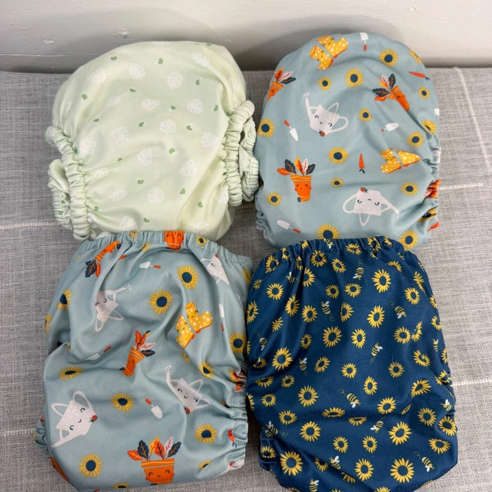 Lot of 4 Bambino Mio Cloth Diapers With Inserts Garden Flowers One Size